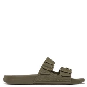 FitFlop Mens iQ Two-Bar Buckle Slides Olive